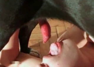 Beautiful lady is giving her doggy a head